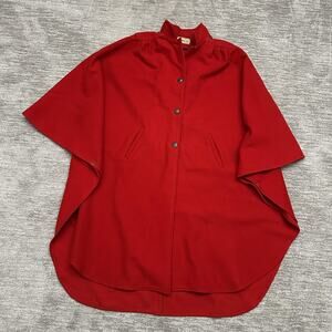 Vintage Herman Kay Cape Womens One Size Red Button Front Made in USA 90s Poncho